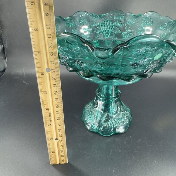 Westmoreland Laurel Green Paneled Grape Pedestal Compote Bowl Dish Sticker Tall - Picture 3 of 14